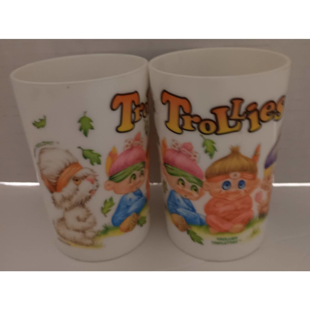Trollies Triplettes 1992 Peter Pan Ind Cups (2) Made in U.S.A. Dishwasher Safe